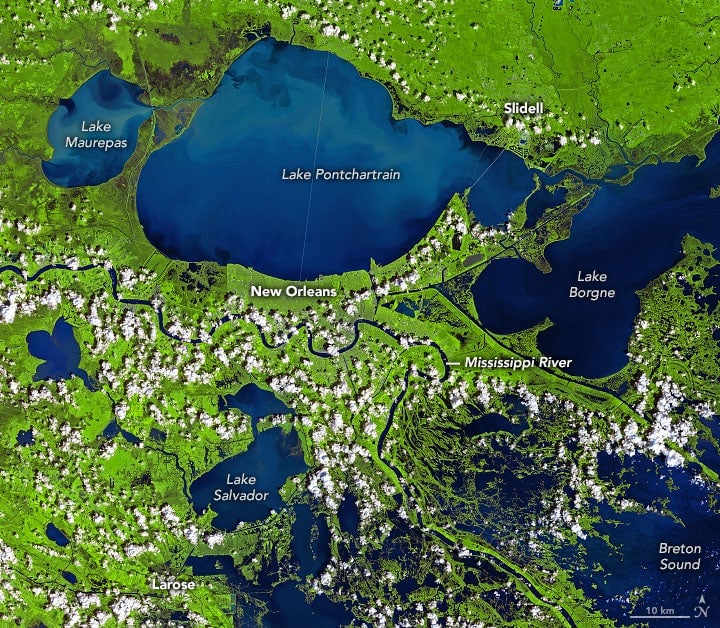The same region as seen on Sept. 3, 2021, five days after hurricane Ida swept through. 