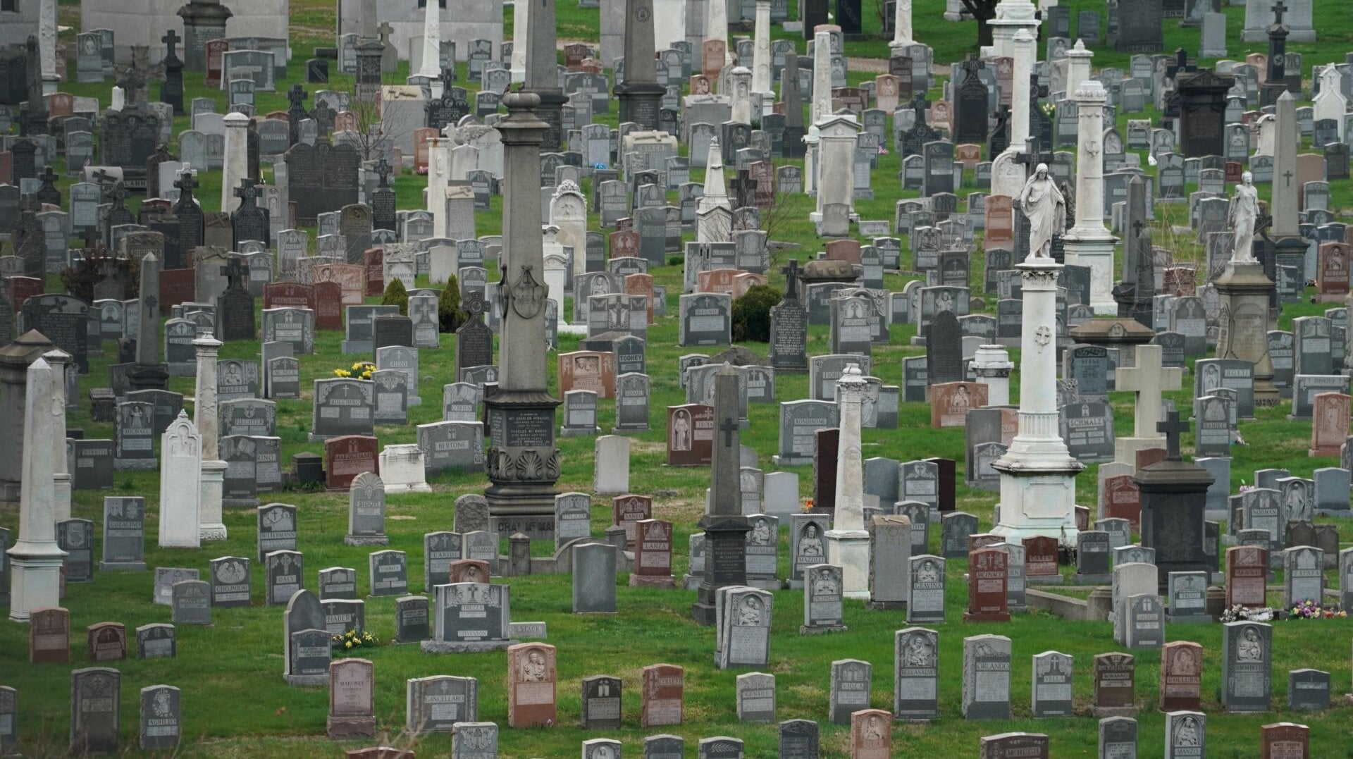 Headstones at the Calvary Cemetery in Queens, New York on March 31, 2020.