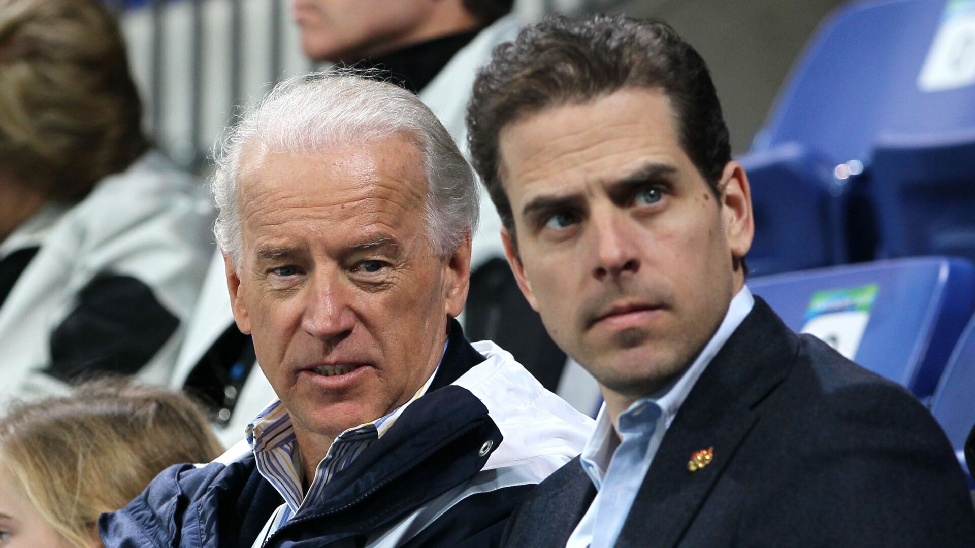 Then-Vice President Joe Biden, left, and his son Hunter Biden, right, at a women’s ice hockey preliminary game between the U.S. and China at UBC Thunderbird Arena in Vancouver, Canada, on February 14, 2010.