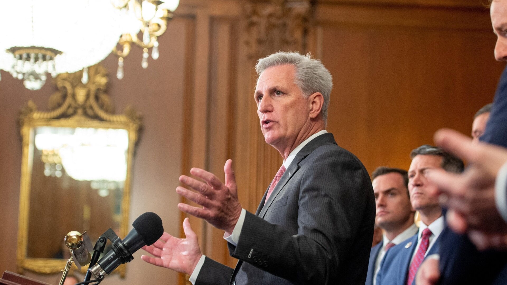 House Minority Leader Kevin McCarthy at a press conference on Aug. 31, 2021.