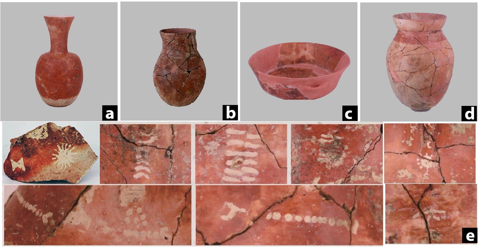 Some of the ancient pottery found in the mound at Qiaotou.