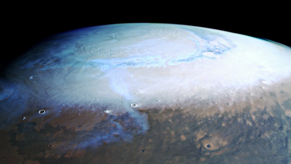 The onset of spring at the Martian north pole. 