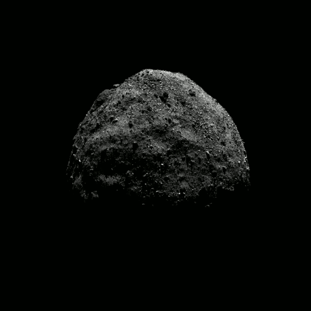 The recently visited asteroid Bennu, imaged by the OSIRIS-REx MapCam in 2018.