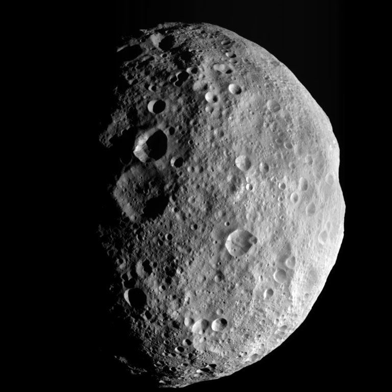 One of the last images taken of Vesta by the Dawn spacecraft, in 2012.