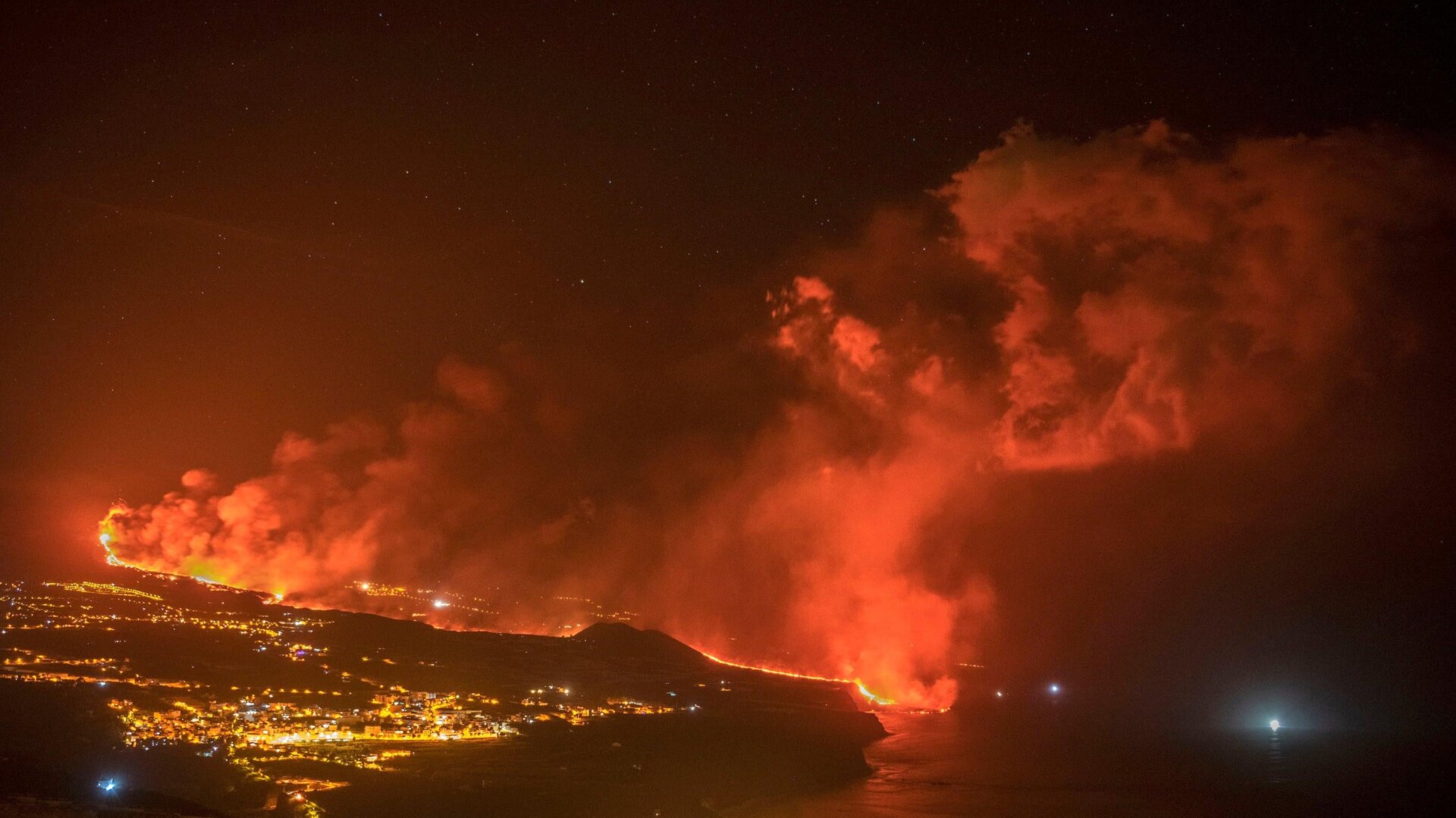 Lava from a volcano reaches the sea on the Canary island of La Palma, Spain, Wednesday, Sept. 29, 2021