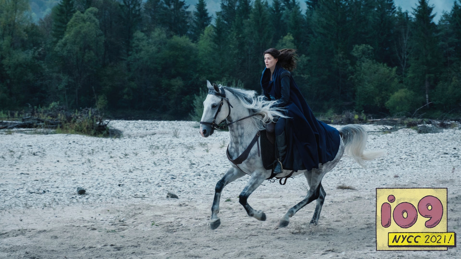 Moraine (Rosamund Pike) rides like the wind.