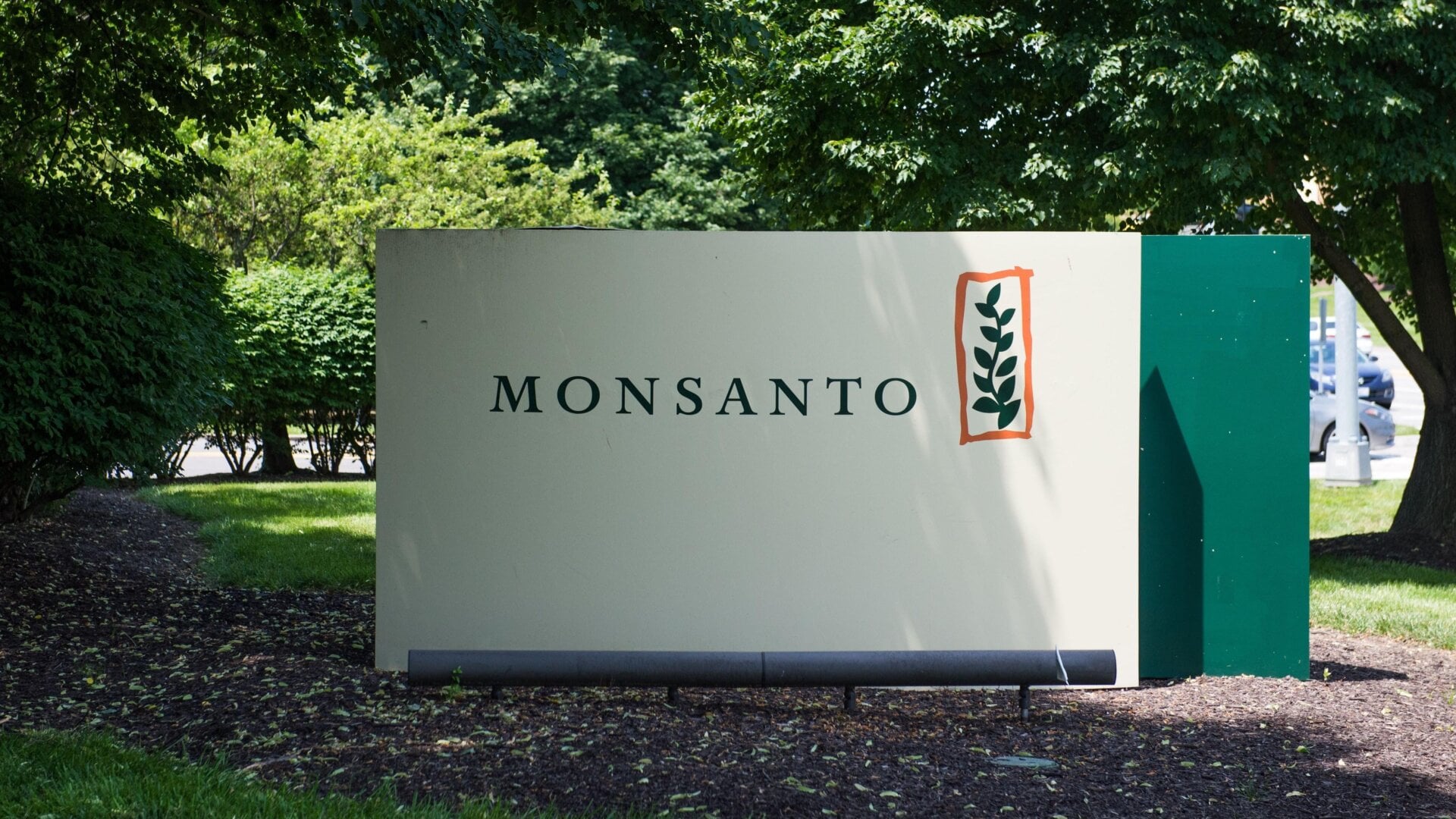 A sign is viewed on the campus of Monsanto Headquarters on May 23, 2016, in St. Louis, Missouri.