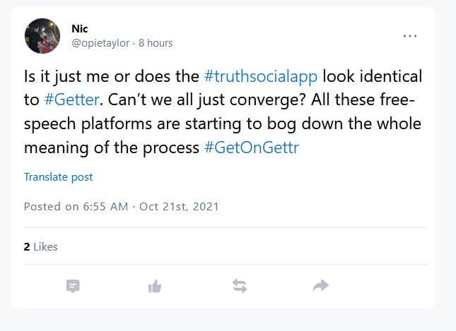 A screenshot of GETTR.