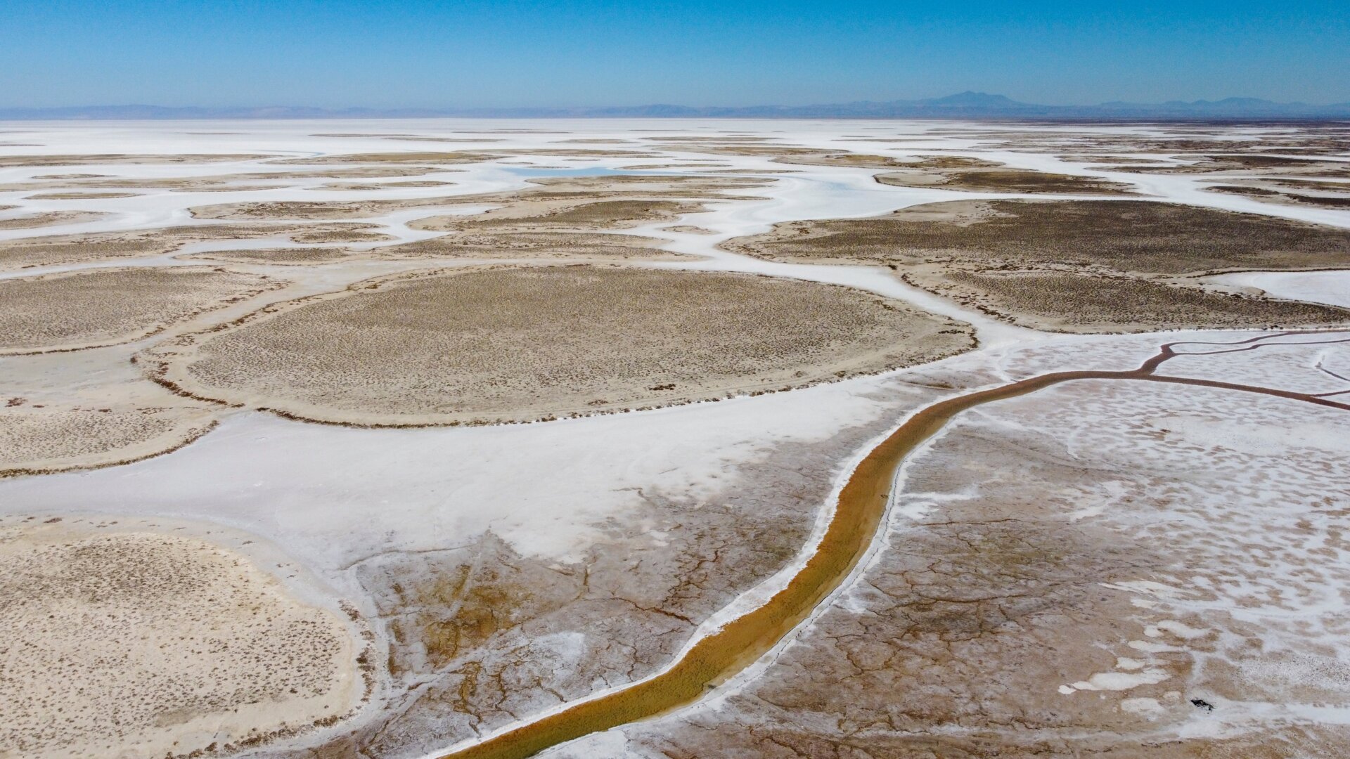 An aerial view of Lake Tuz in Aksaray province, Turkey, Tuesday, Oct. 26, 2021. 