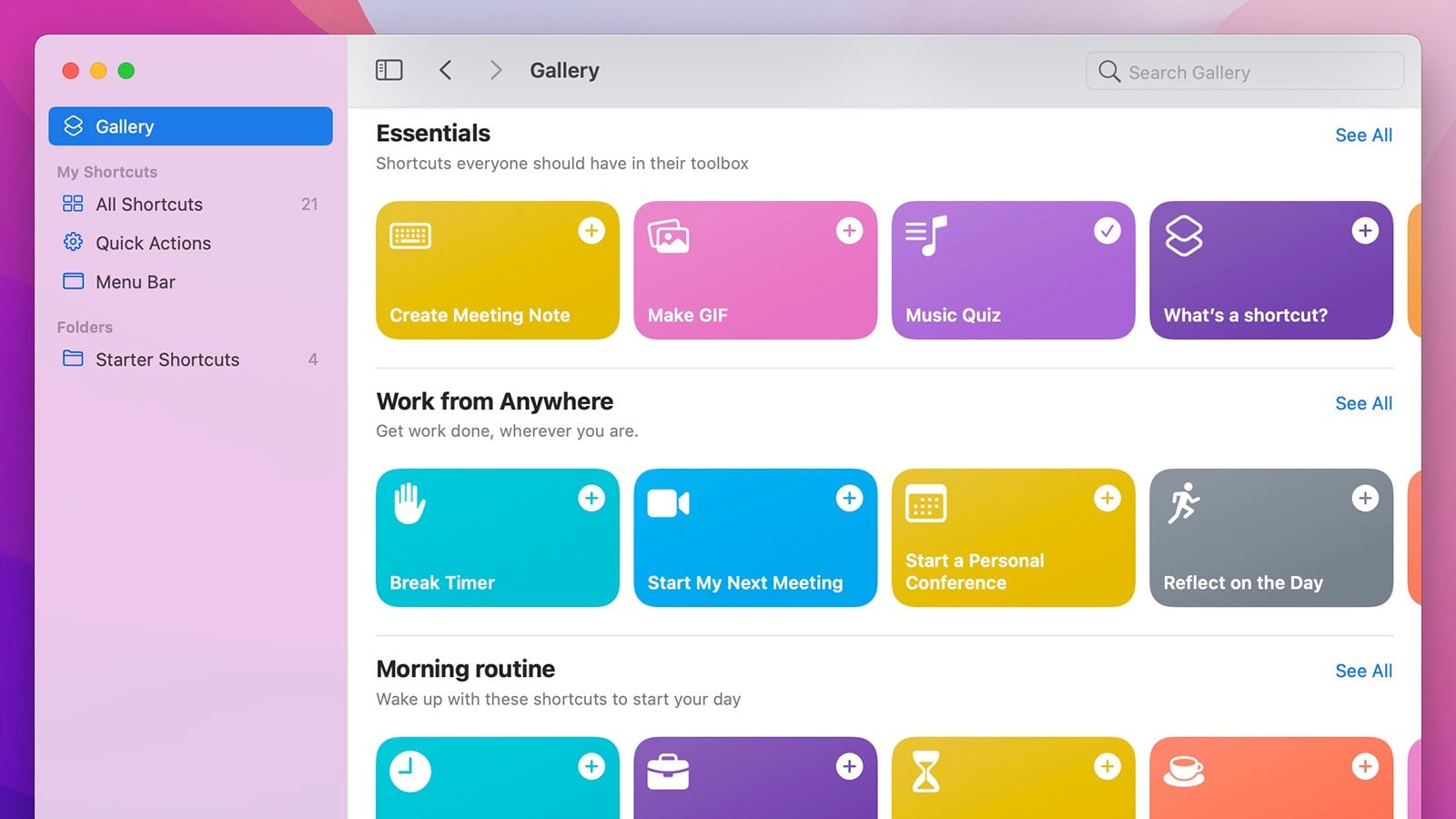 Shortcuts in macOS Monterey,