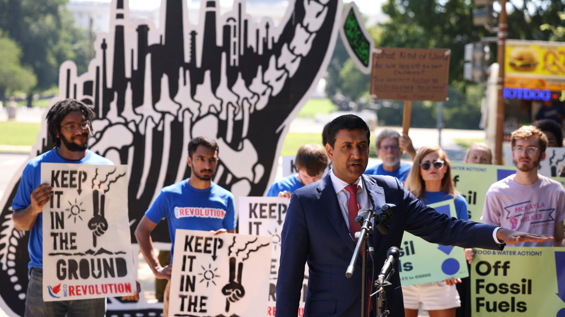 Rep. Ro Khanna speaks at an “End Fossil Fuel” rally near the U.S. Capitol on June 29, 2021, in Washington, DC.
