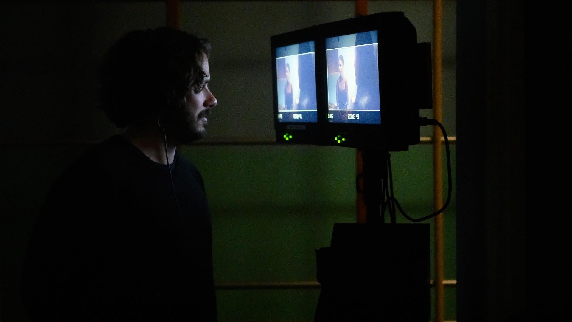 Wright on set of Last Night in Soho