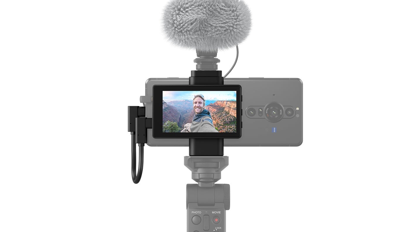 The Xperia-I’s Vlog Monitor even comes with an accessory shoe for holding even more attachments.