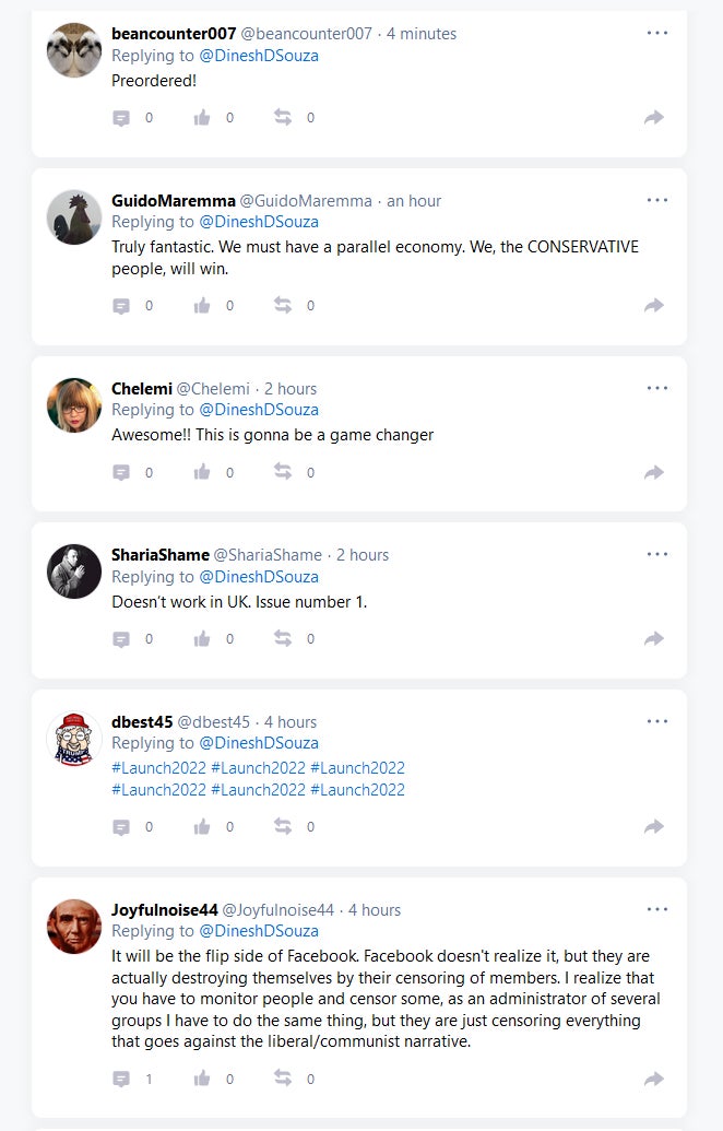 A screenshot of GETTR.