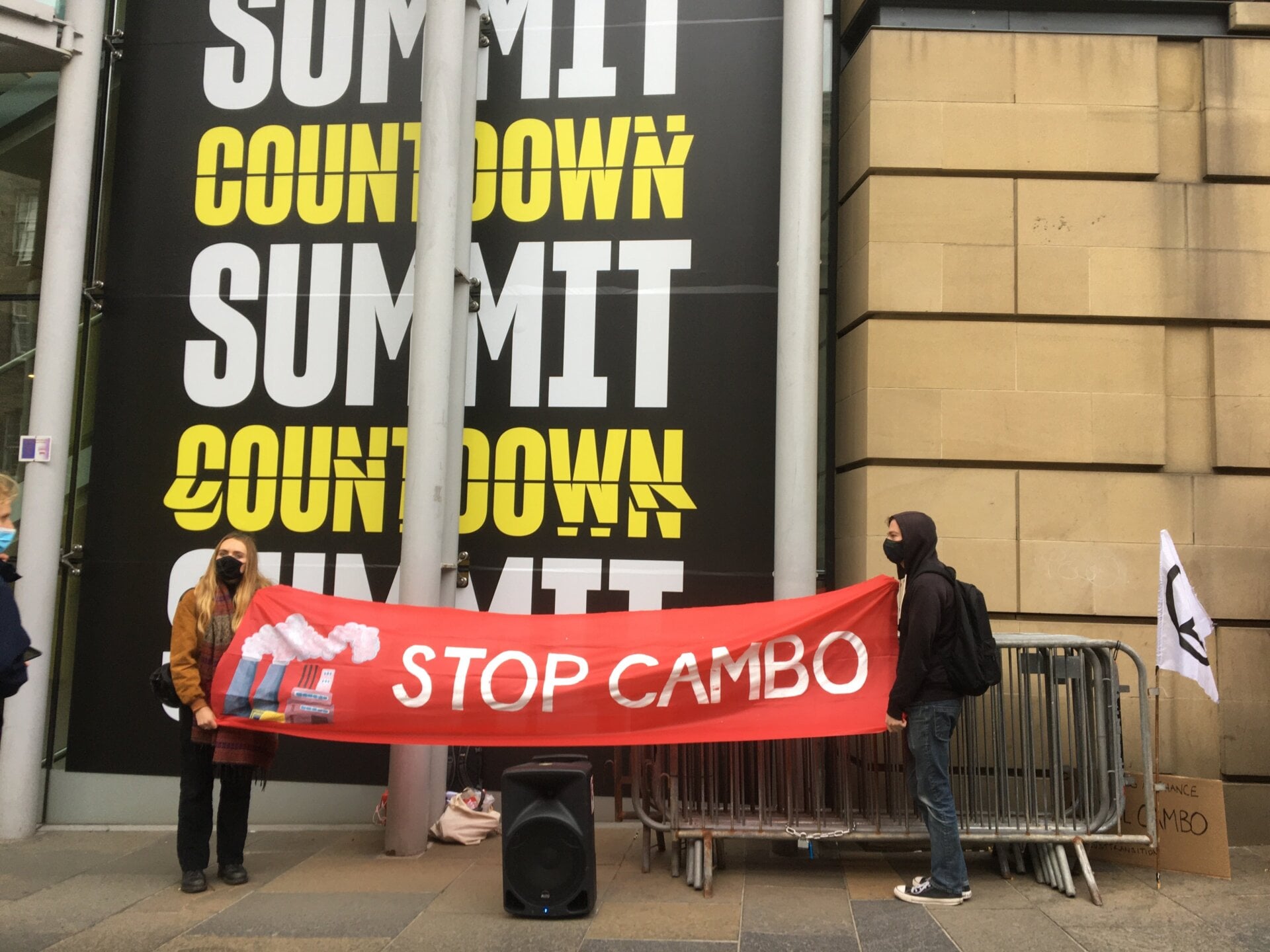 Stop Cambo organizers protest outside the conference.