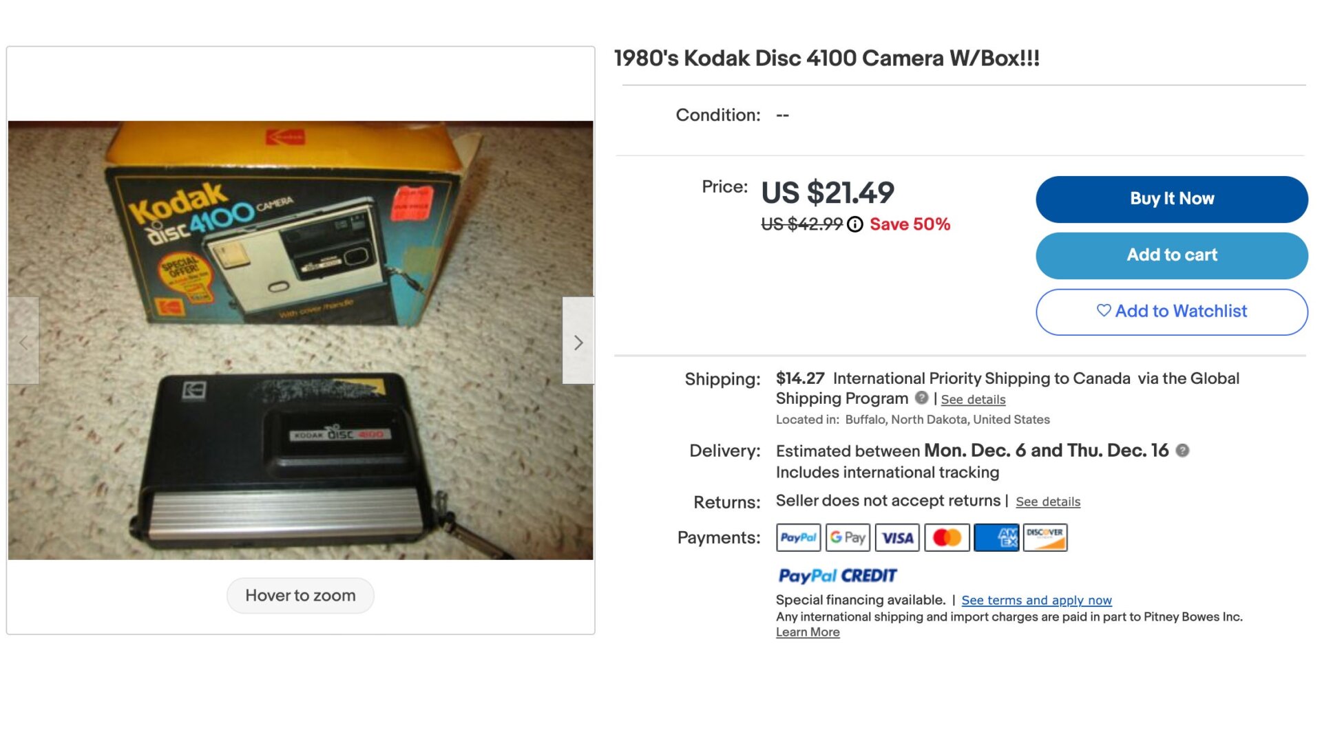 Screenshot: eBay