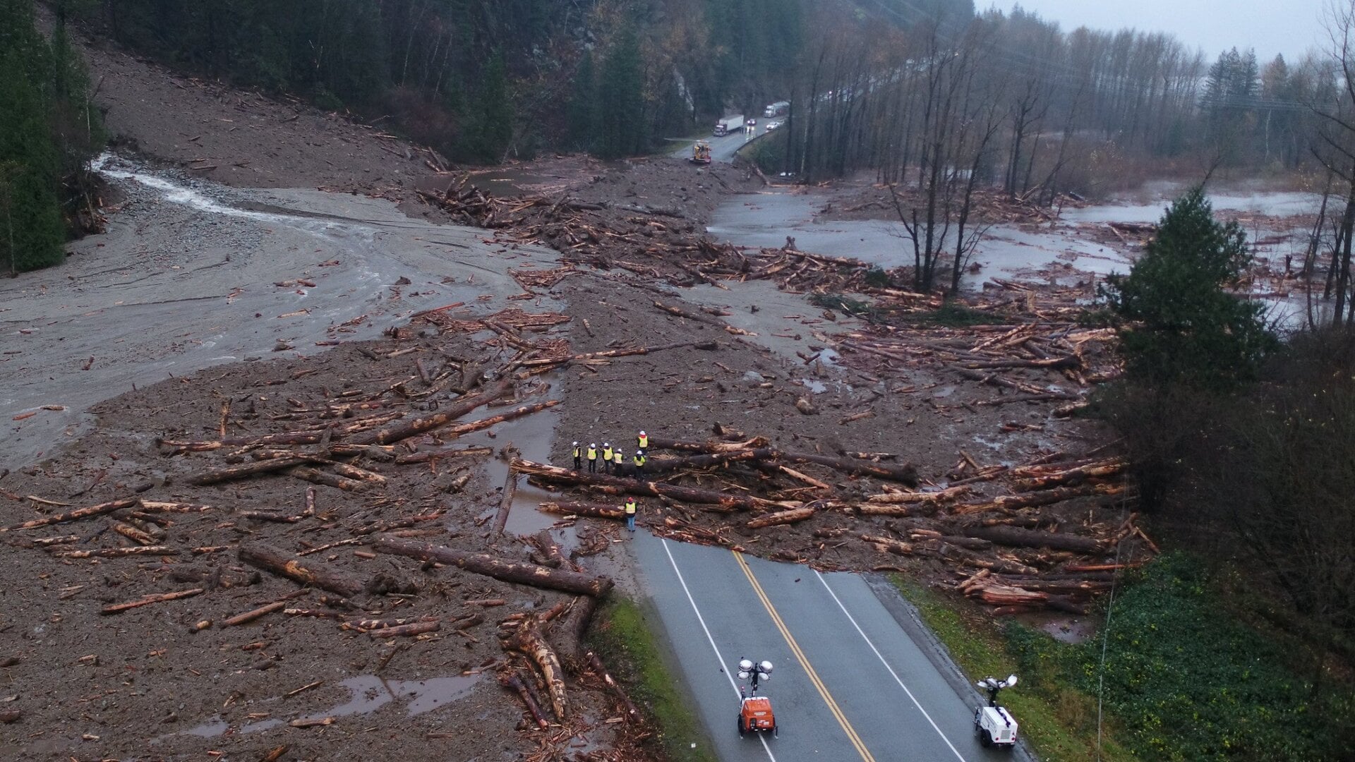 Crews work to assess Highway 7 after mudslide closes road in British Columbia.