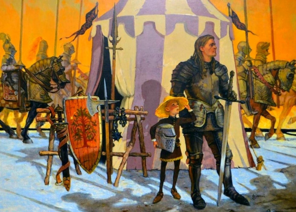 Cover art from a deluxe illustrated edition of 2015 A Knight of the Seven Kingdoms. Art by Gary Gianni