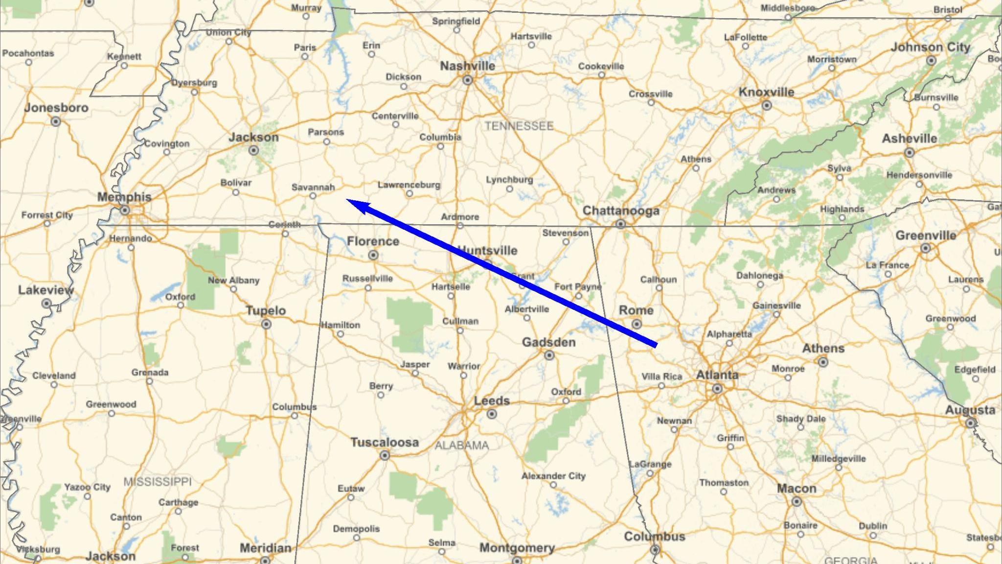 Map showing the estimated start and end points of the earthgrazer’s journey through Earth’s atmosphere. 