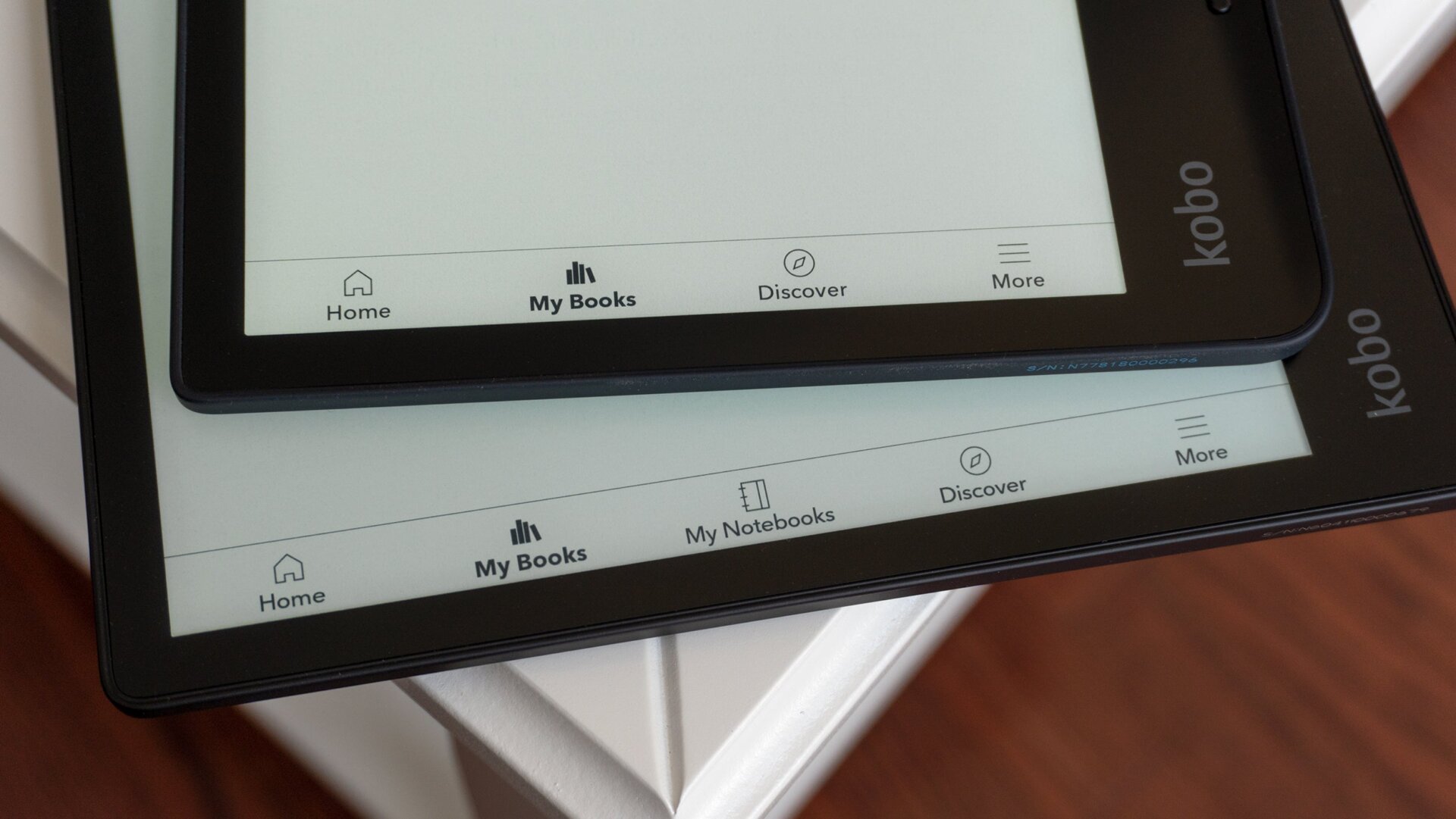You’ll need to dig into a “More” menu to find your notebooks on the Kobo Sage (top), whereas the Kobo Elipsa (bottom) includes a shortcut on the home screen.