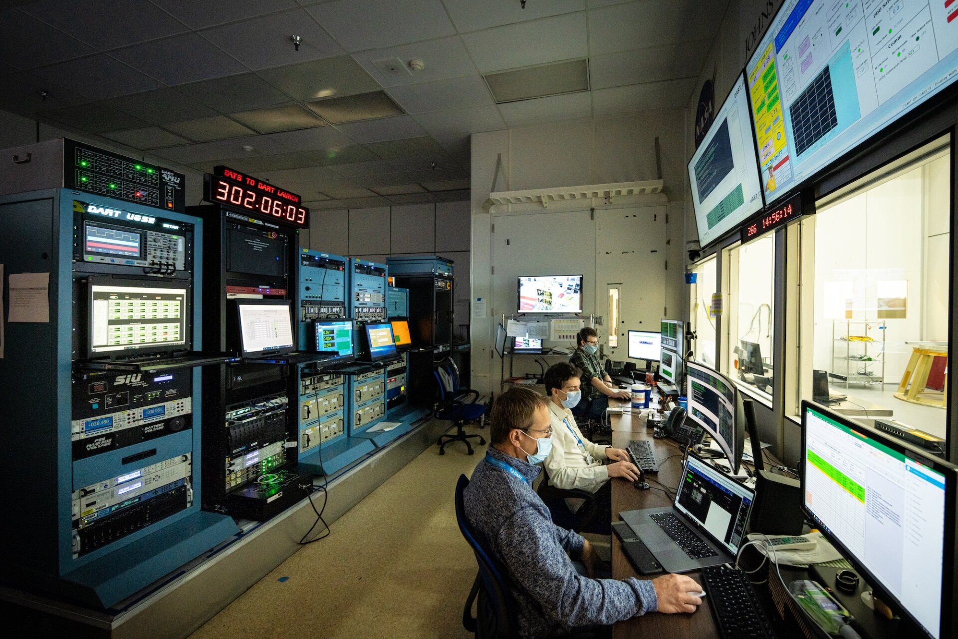 Engineers at Johns Hopkins University Applied Physics Laboratory work on the DART mission.