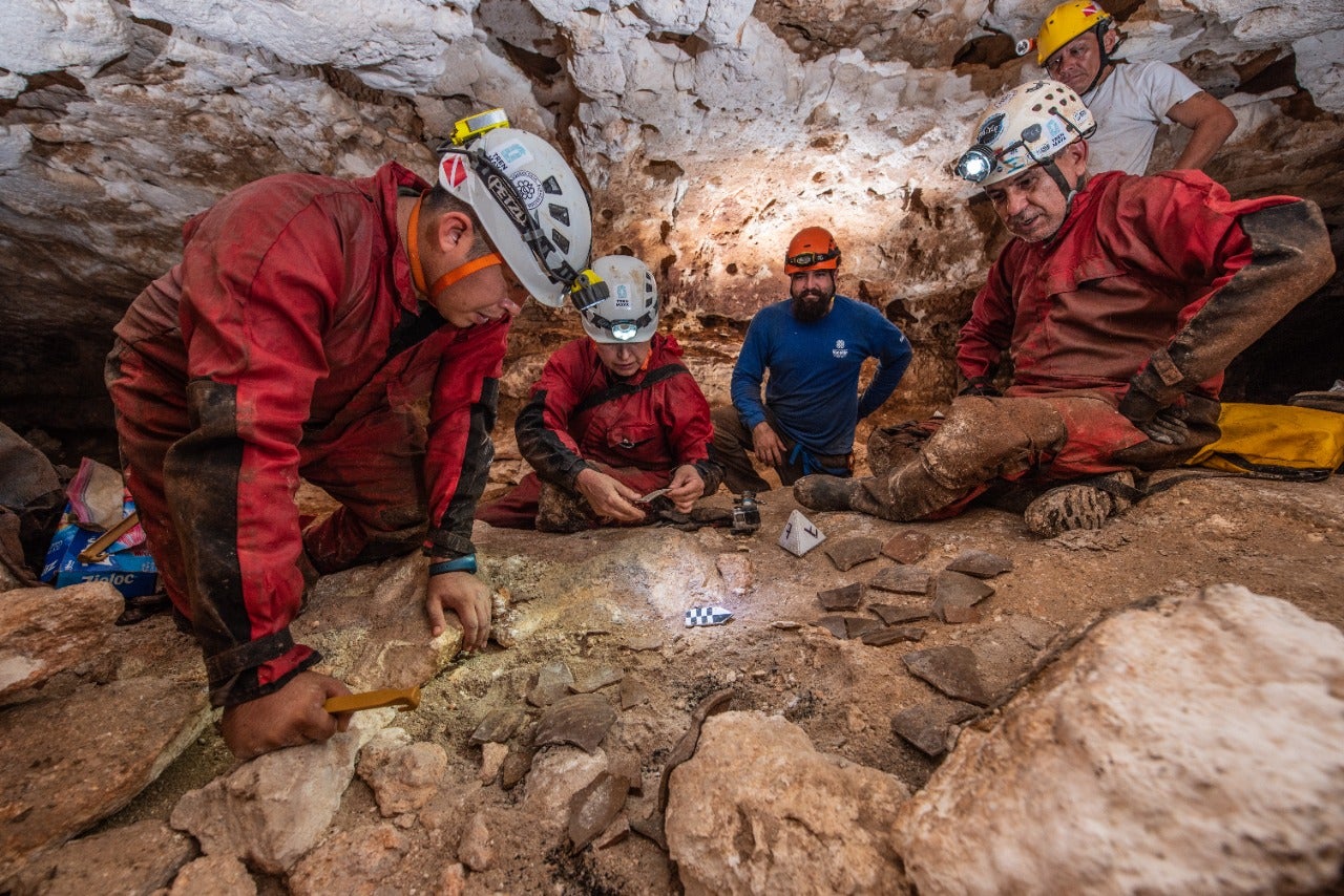 Some of the broken pottery on the cave floor.