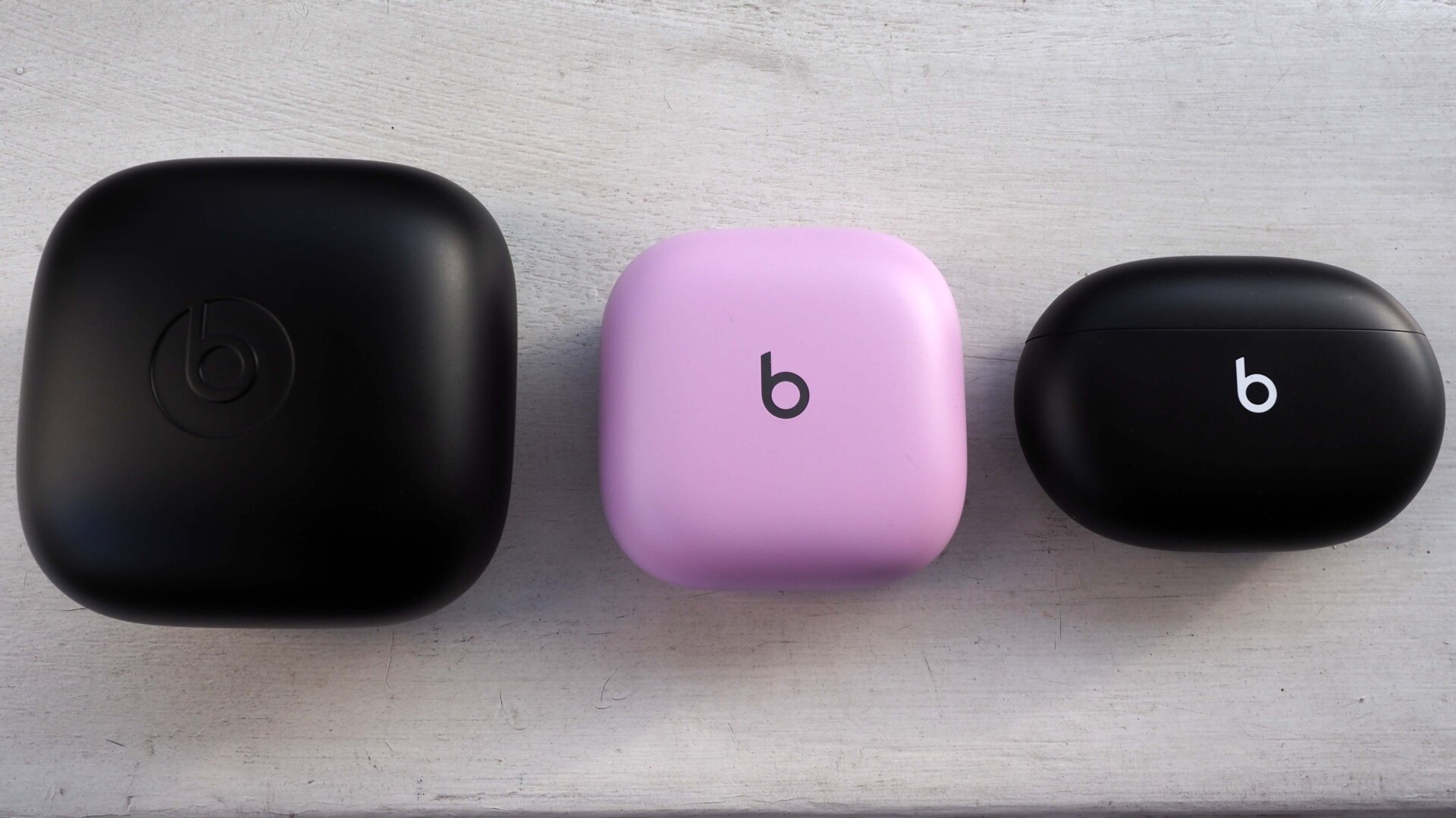 From left to right: Powerbeats Pro, Beats Fit Pro, and Beats Studio Buds. 