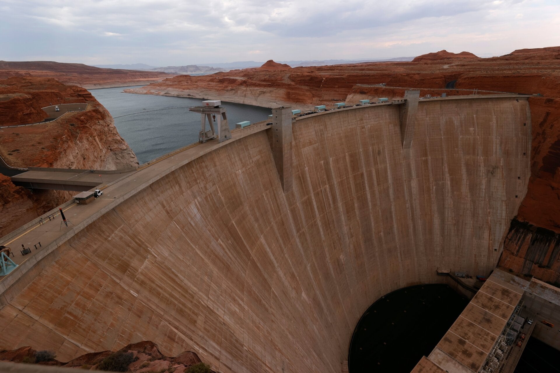 A view of the Glen Canyon Dam at Lake Powell on June 23, 2021 in Page, Arizona.