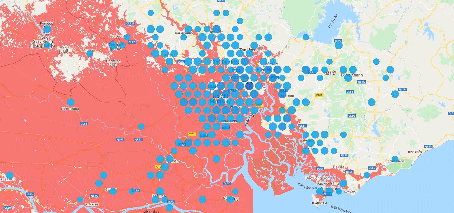 Apparel and footwear manufacturing sites and 2030 projected sea level rise in Ho Chi Minh City and the Mekong Delta region, Vietnam.