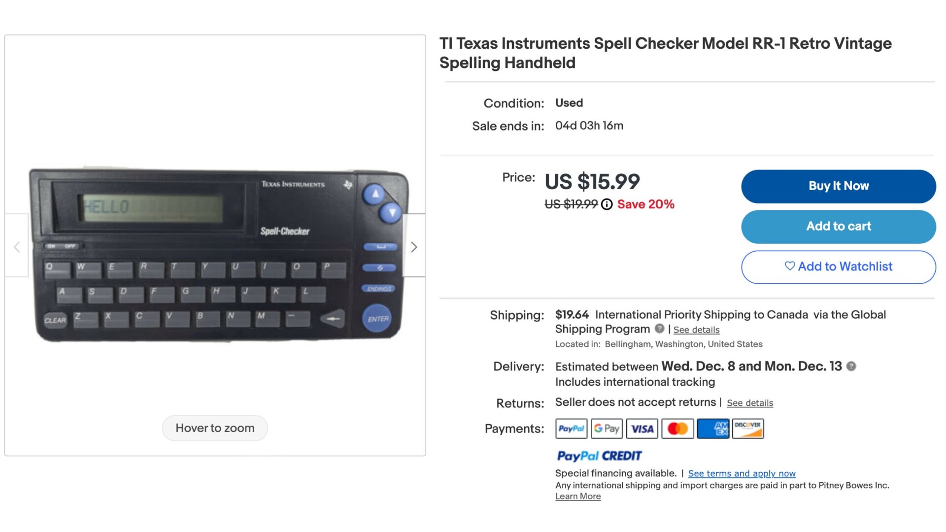 Screenshot: eBay