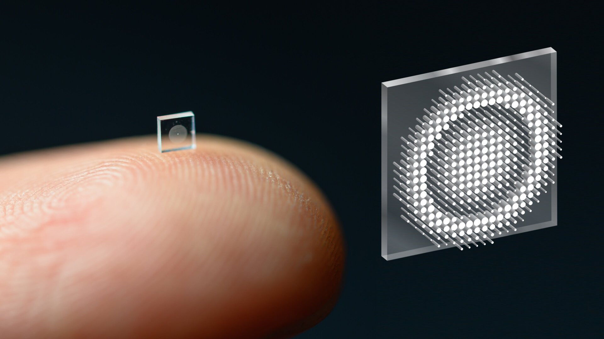 The itsy-bitsy camera, with a representation of its nano-scale optical antennae at right.