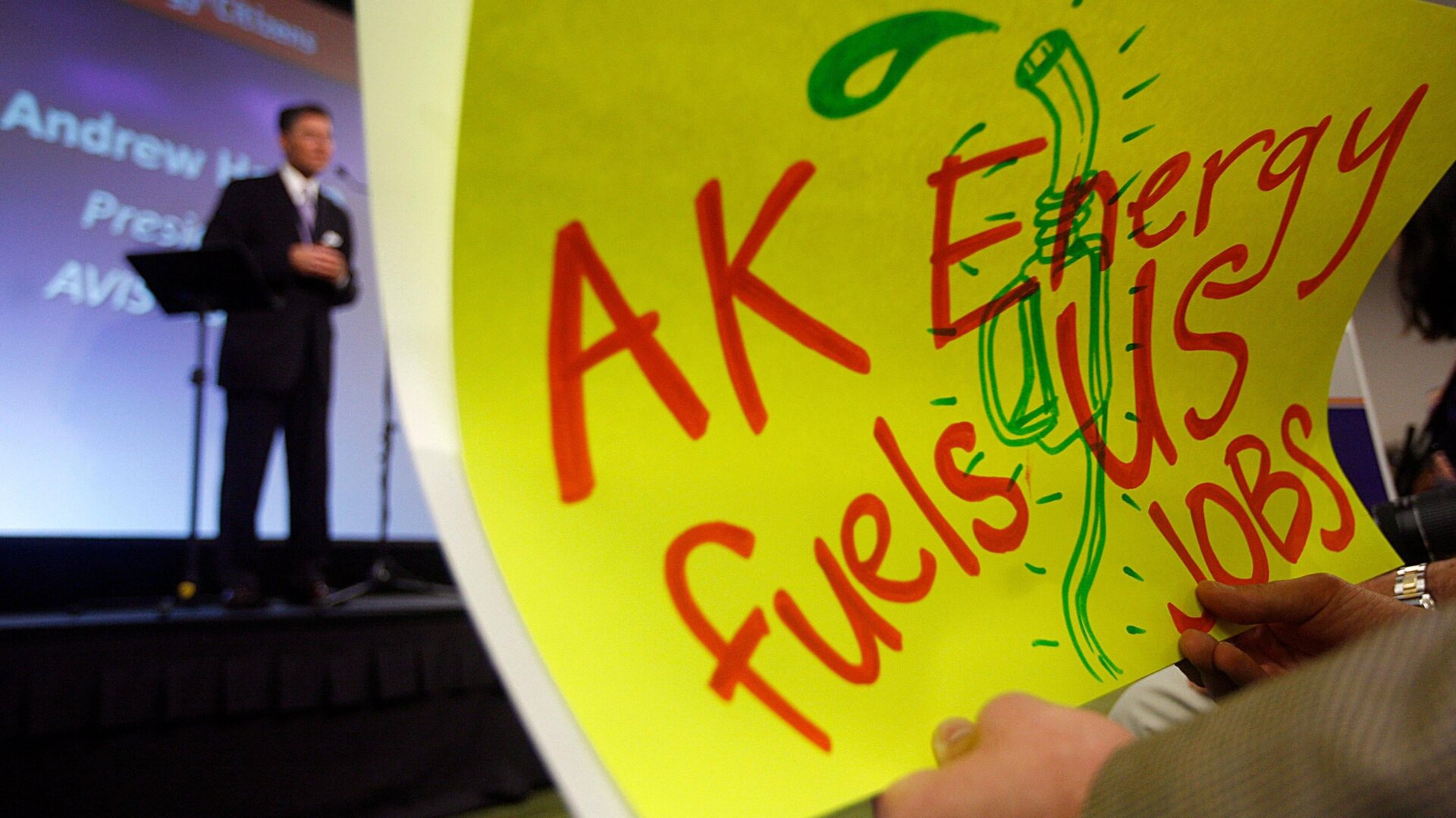 This August 2009 photo shows a rally in Anchorage, Alaska, against climate change legislation. The group “Energy Citizens,” who sponsored the rally, is backed by the American Petroleum Institute, the trade association representing U.S. oil and natural gas industry. PR firm Edelman was hired by API to help run the group.
