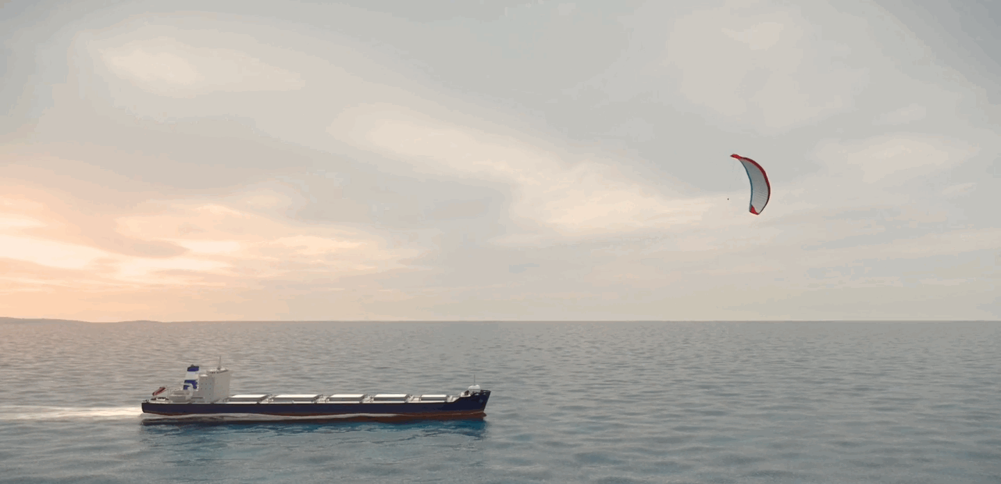 A rendering of an Airseas Seawing being deployed.