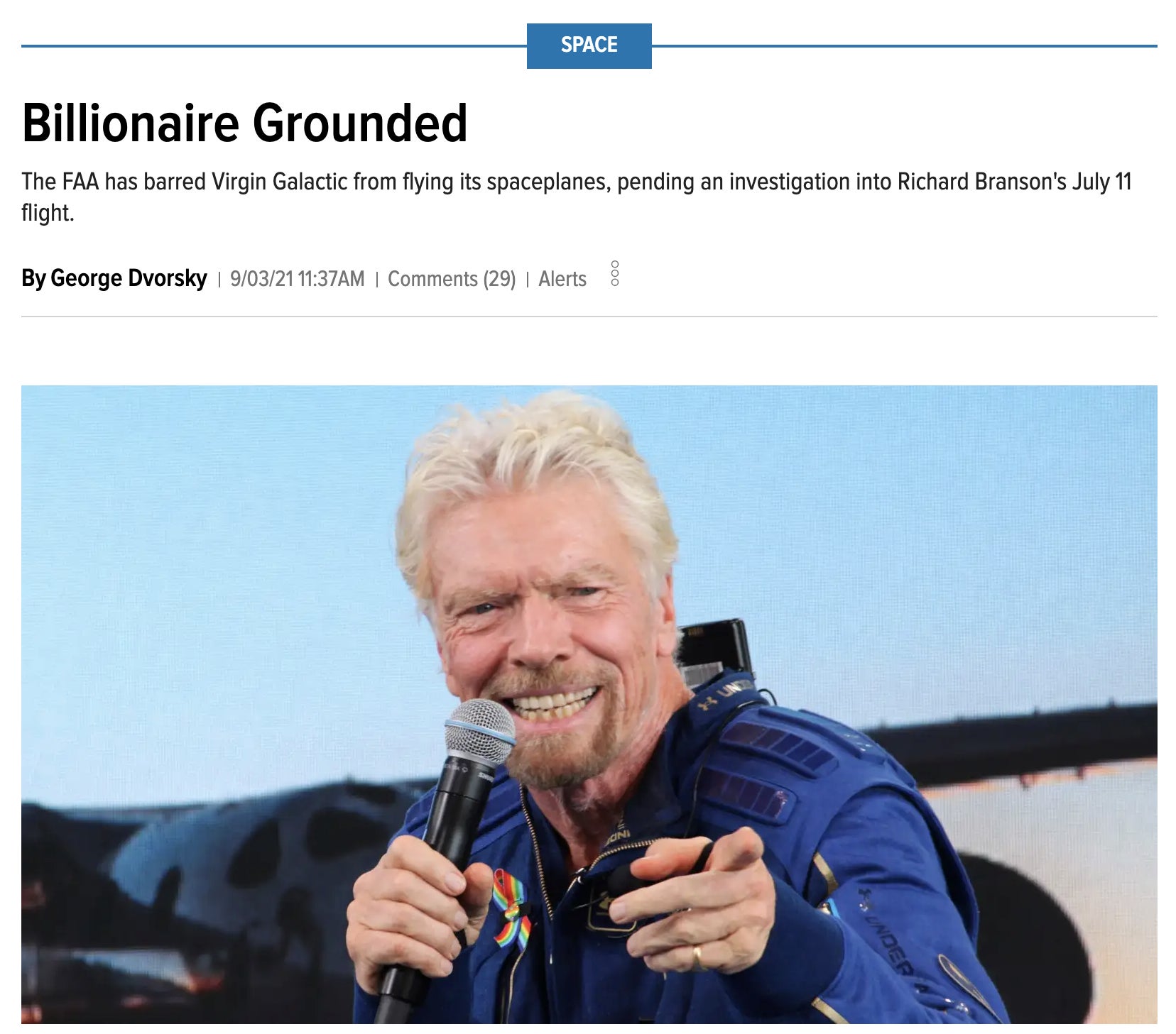 Richard Branson shortly after the flight to “space” on July 11, 2021.