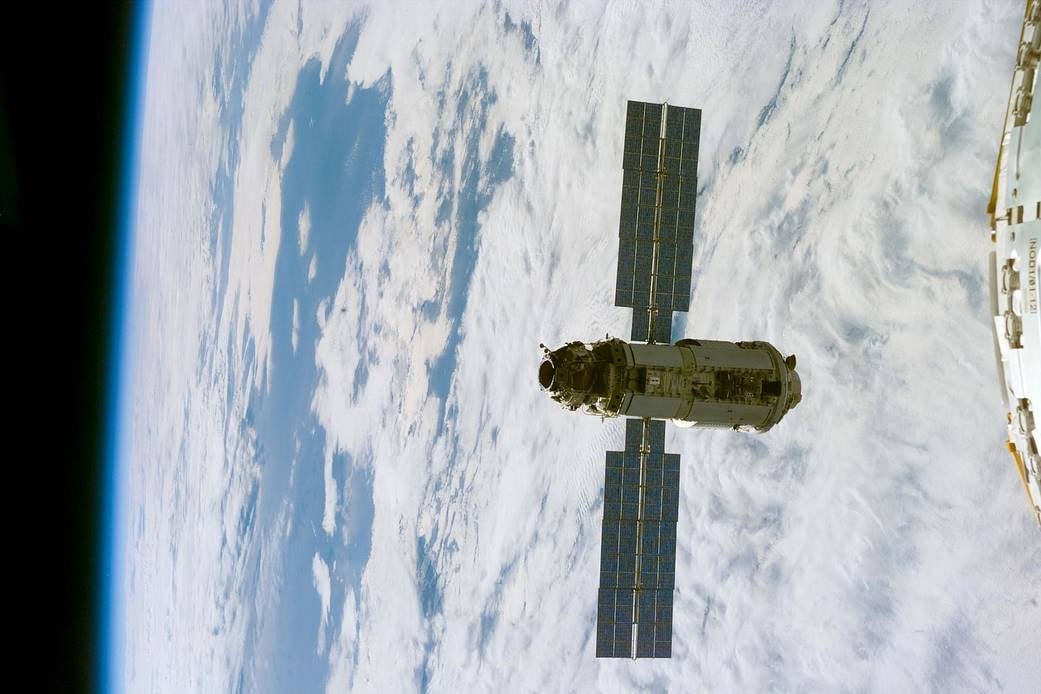The Russian Zarya module shortly after launch in 1998.