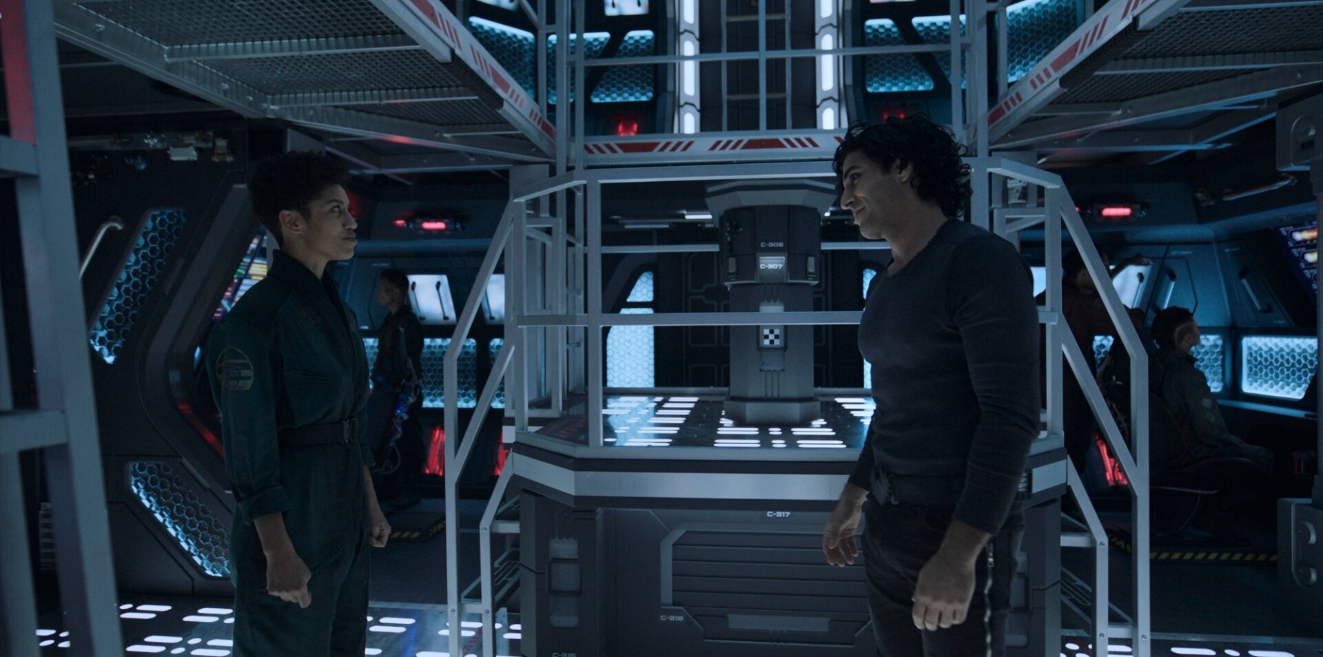 Naomi (Dominique Tipper) and Marco face off during season five.