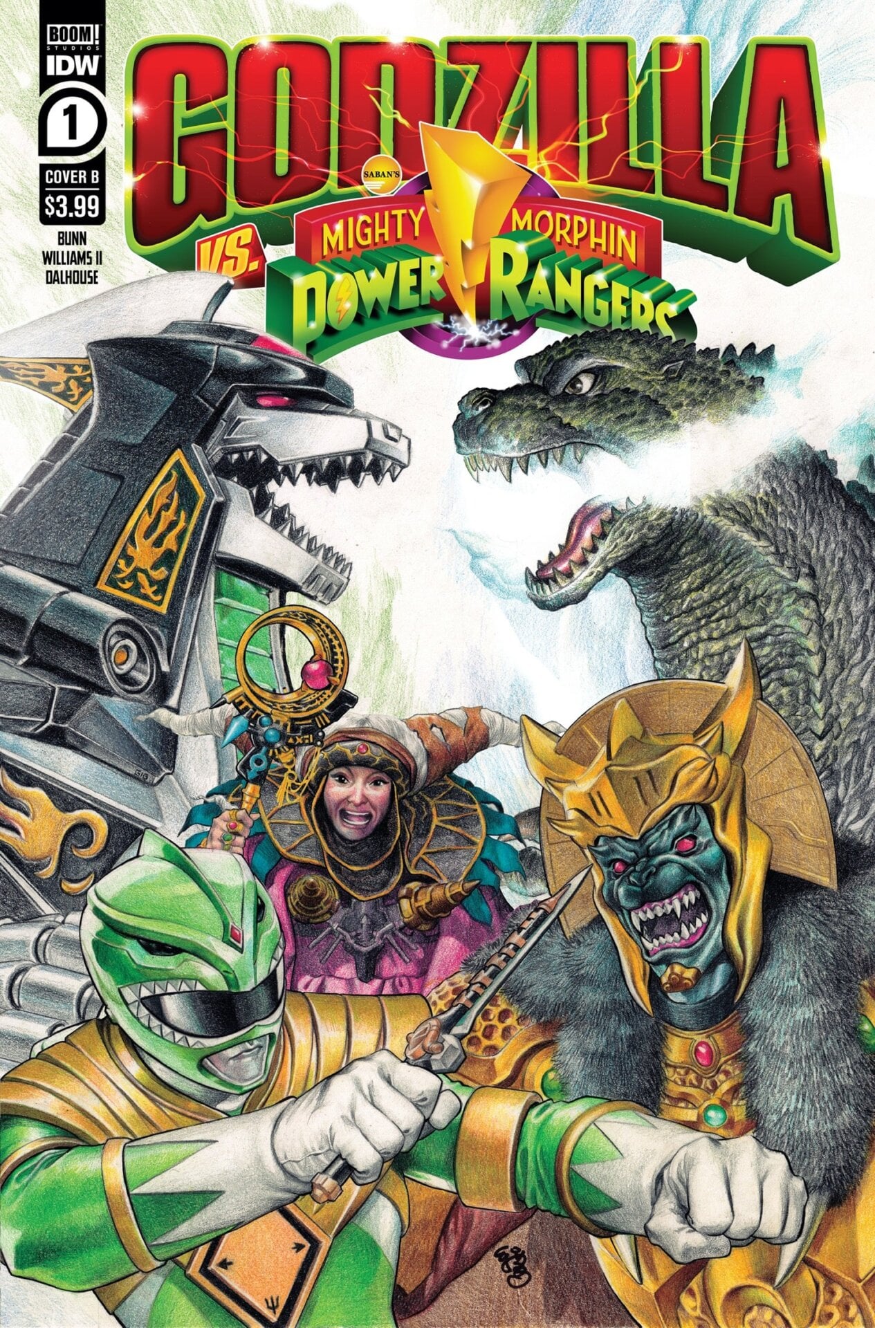 Alternate cover art of Godzilla Vs. the Mighty Morphin Power Rangers #1 by E.J. Su.