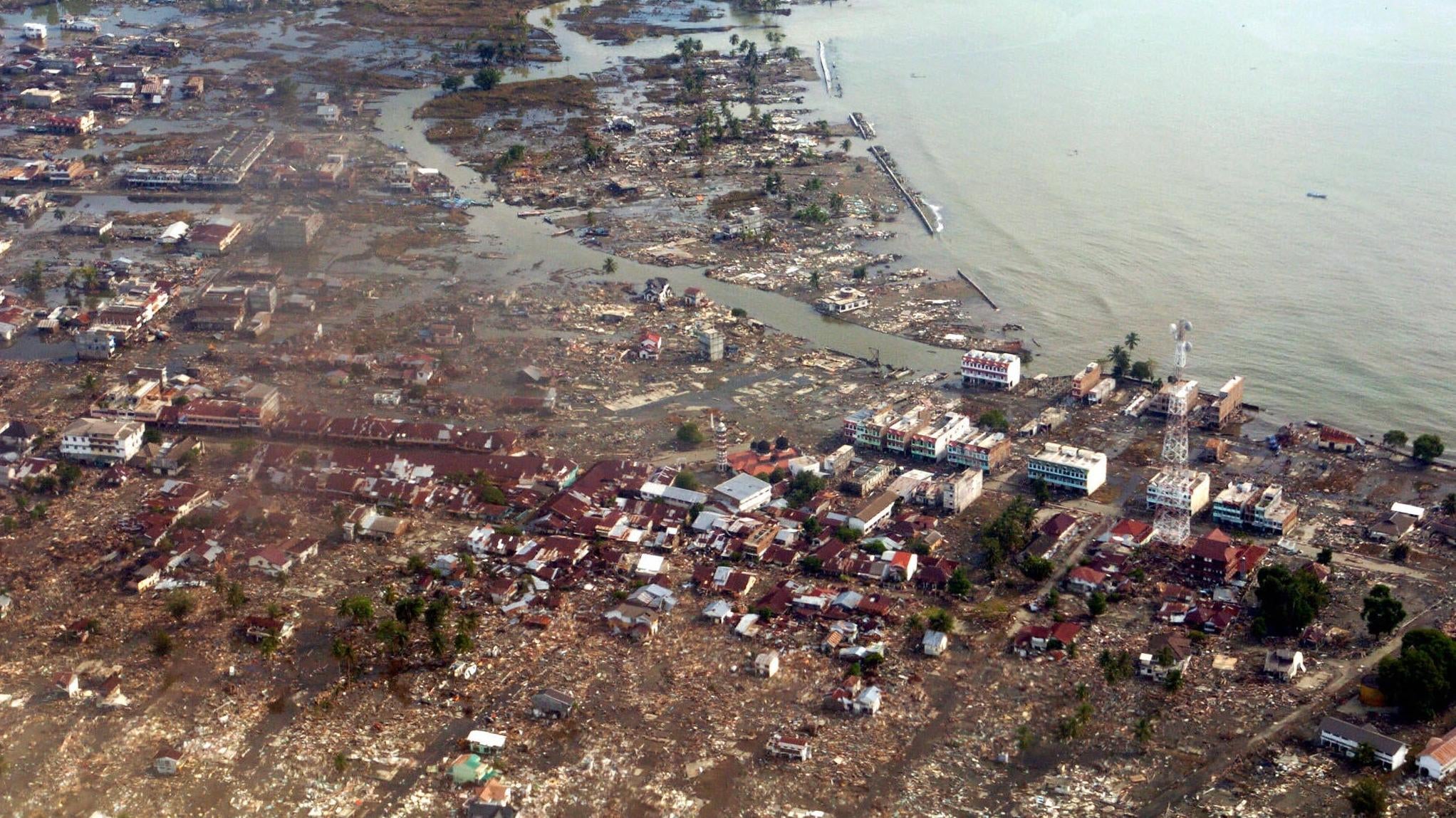 Aftermath of a 2004 tsunami that hit Indonesia.