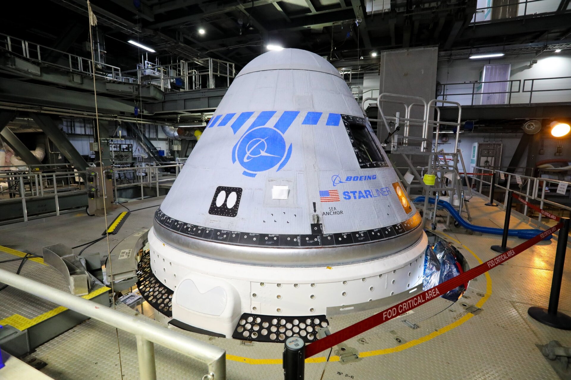 Starliner inside the Vertical Integration Facility.