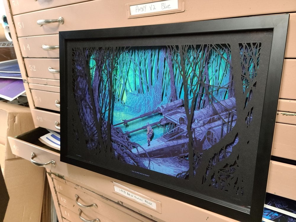 A finished shadowbox in the studio. 