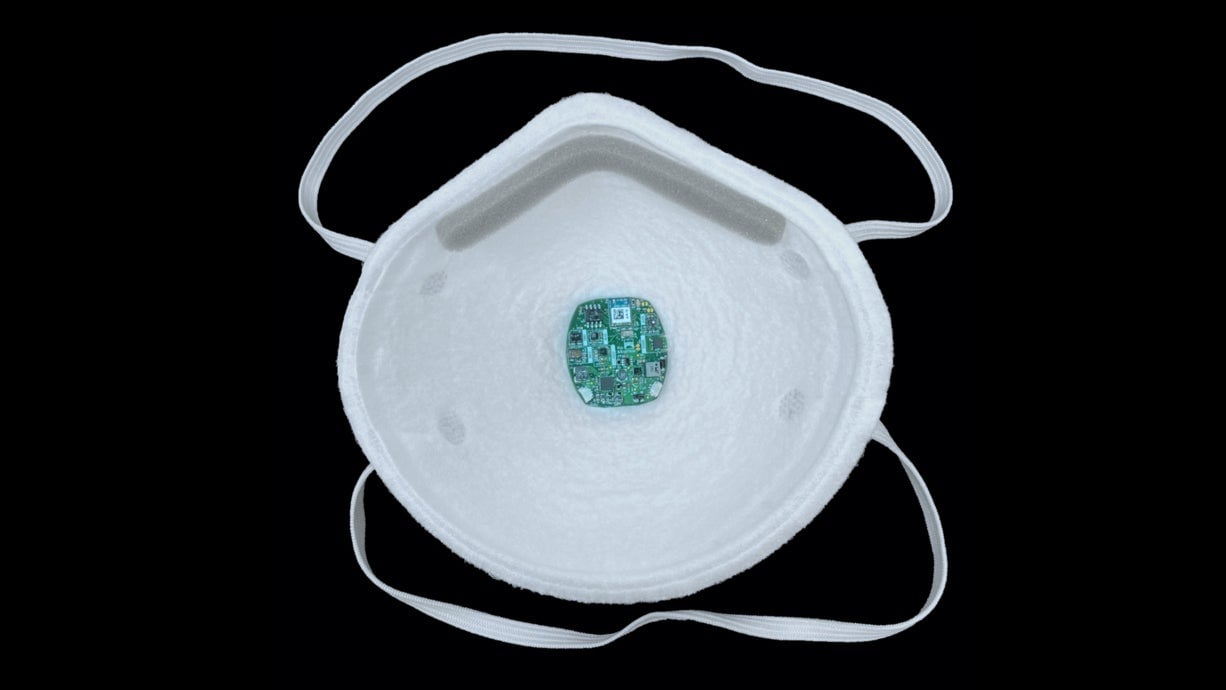 “About the size of a quarter, FaceBit clips onto any mask with a small magnet.”