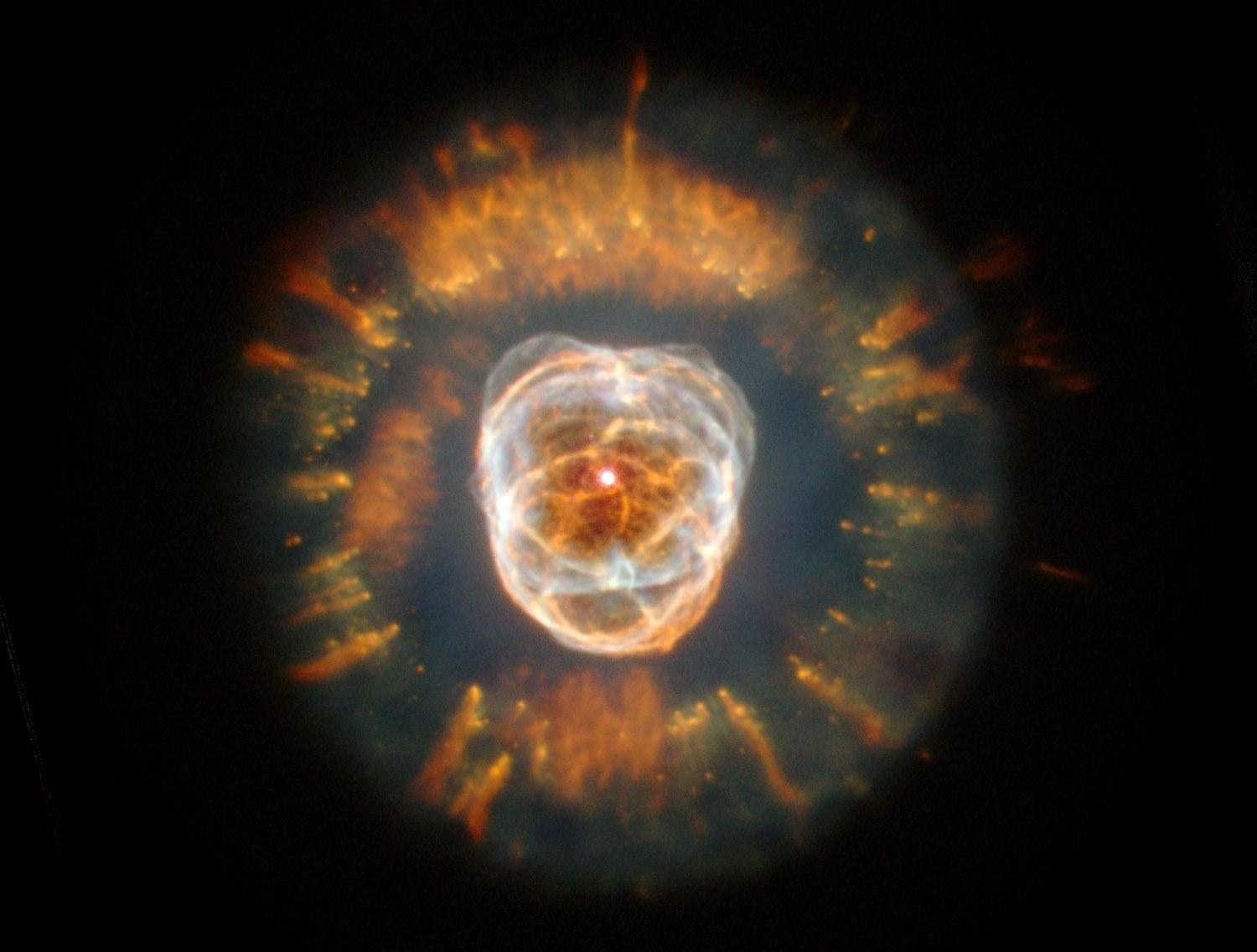 NGC2392, a nebula left by a supernovae some 5,000 light-years from Earth, taken by the Hubble Space Telescope in 2002.