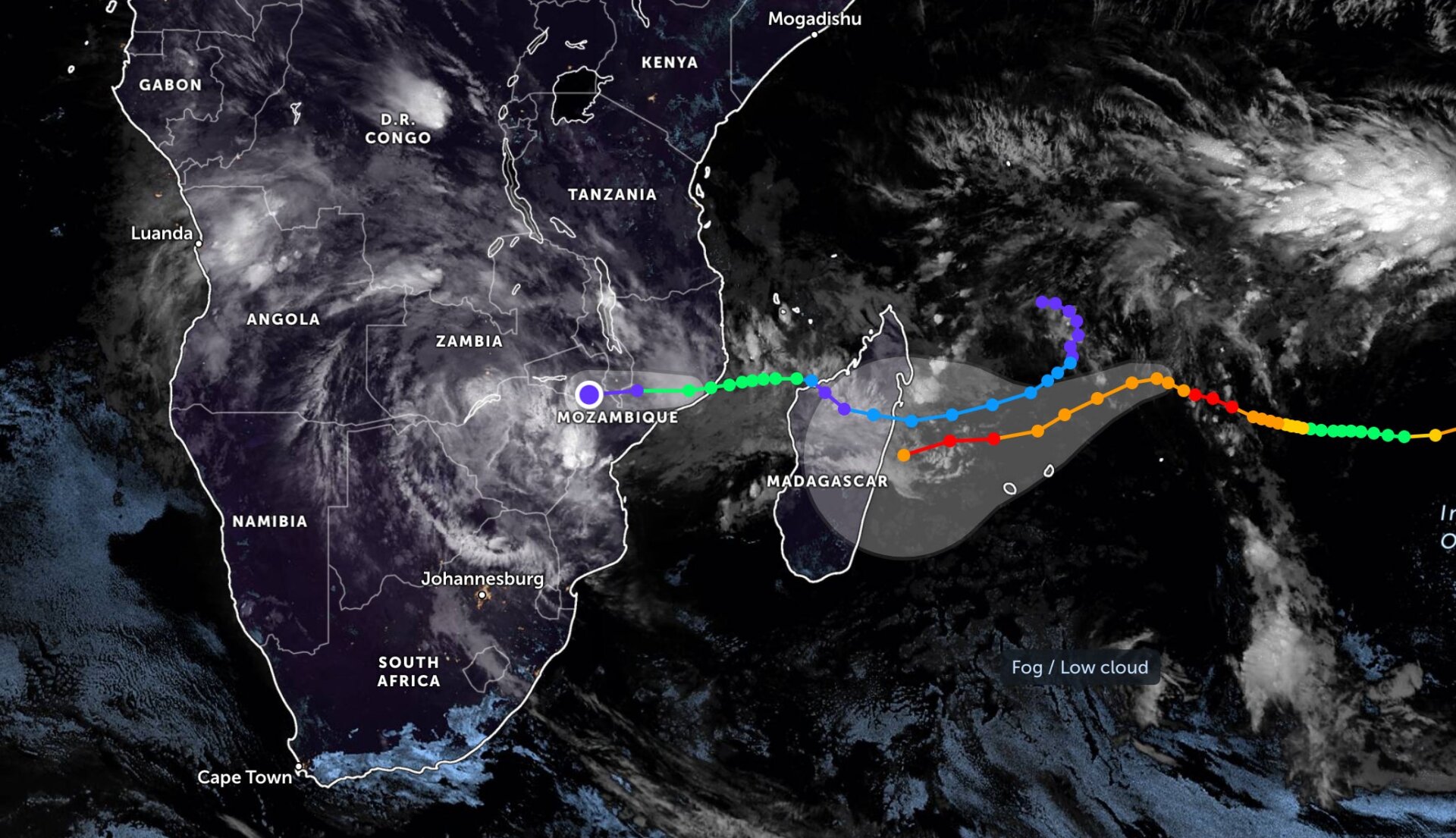 A map of Ana’s path as of January 25, as well as a projected path for the Tropical Storm Batsirai.