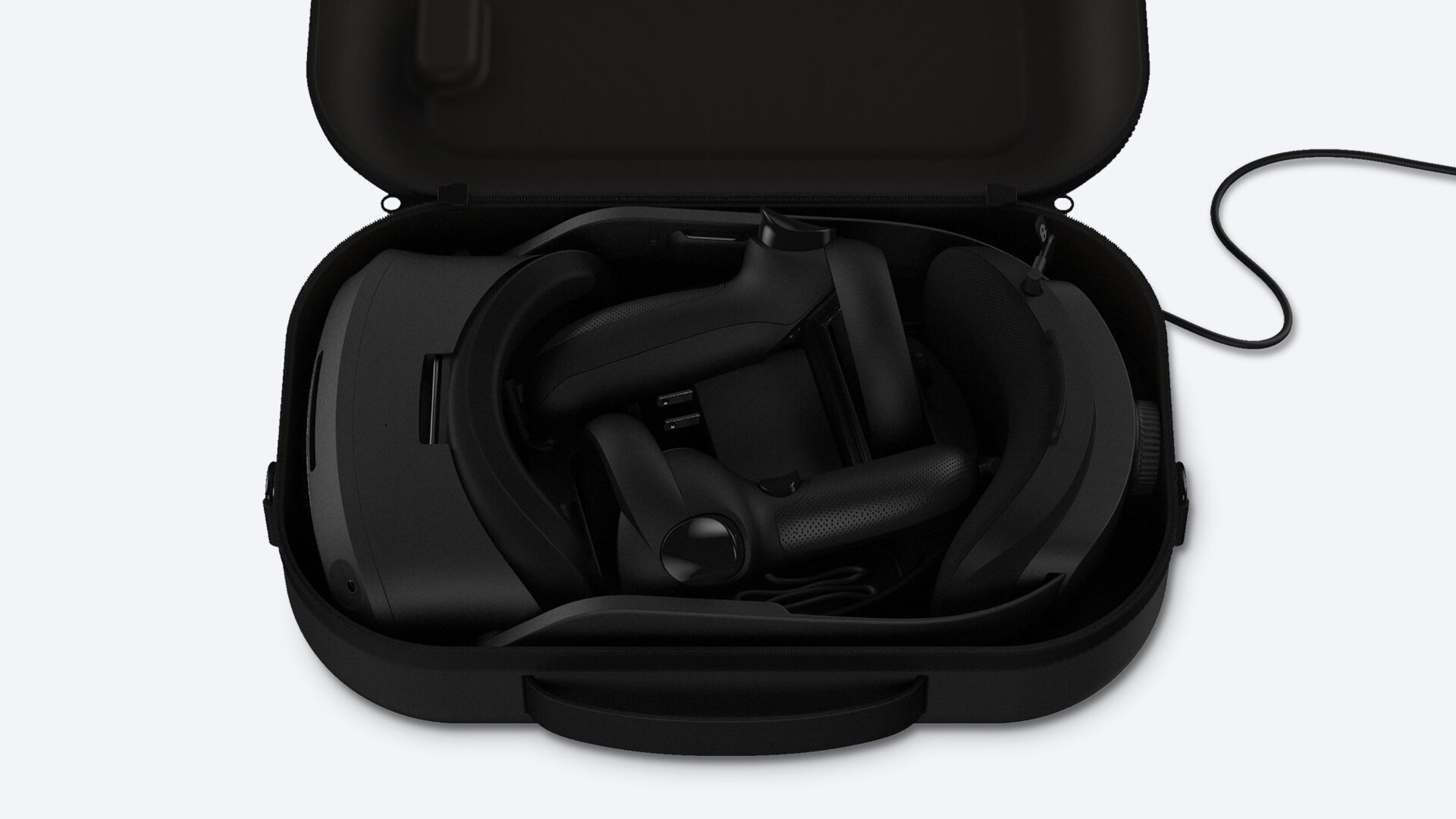 The Vive Focus 3 Carrying Case charges and automatically pairs a headset and controllers.