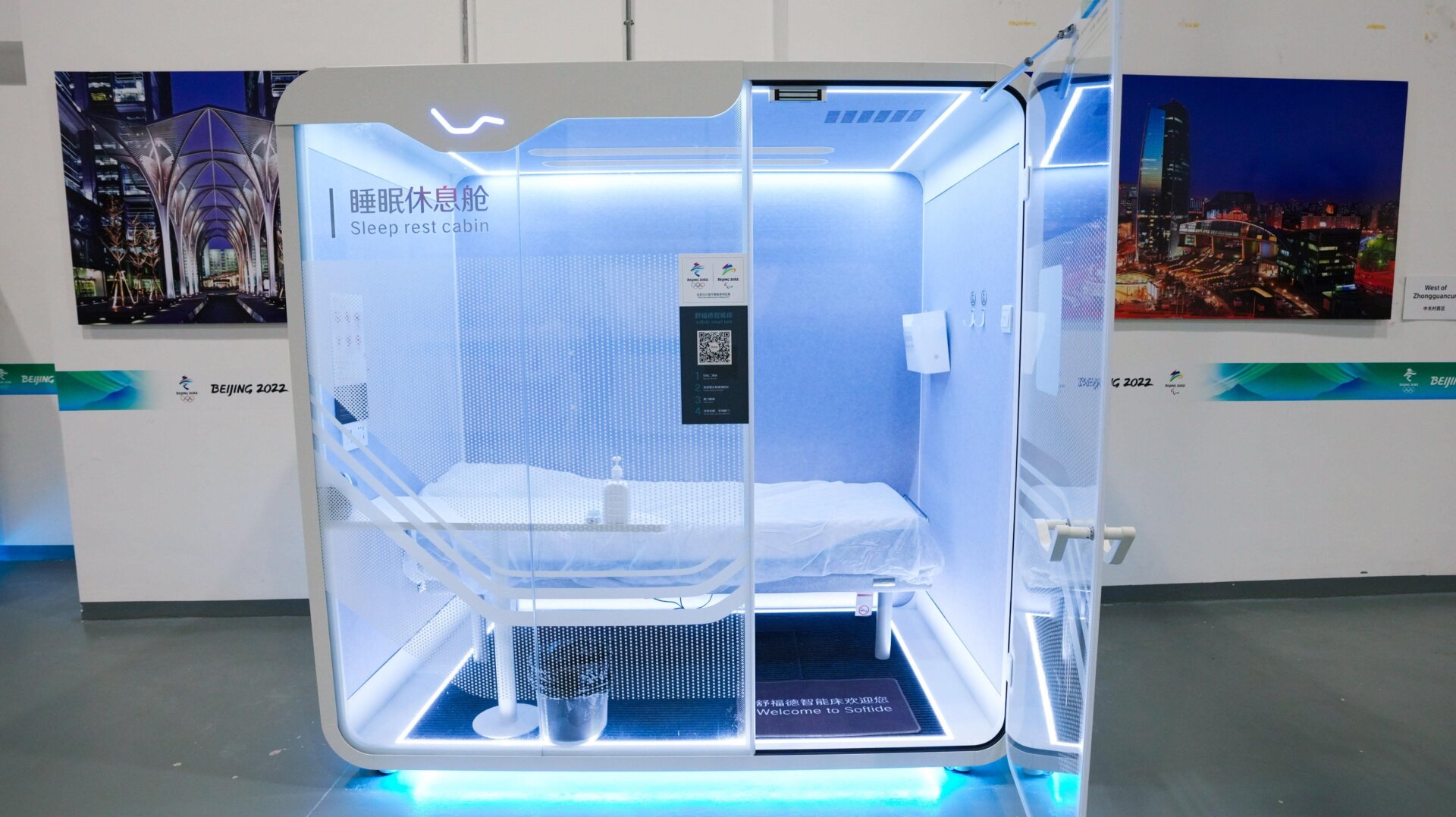 Sleep rest cabin is seen at the Main Media Center (MMC) for Beijing 2022 Winter Olympics on January 29, 2022 in Beijing, China.