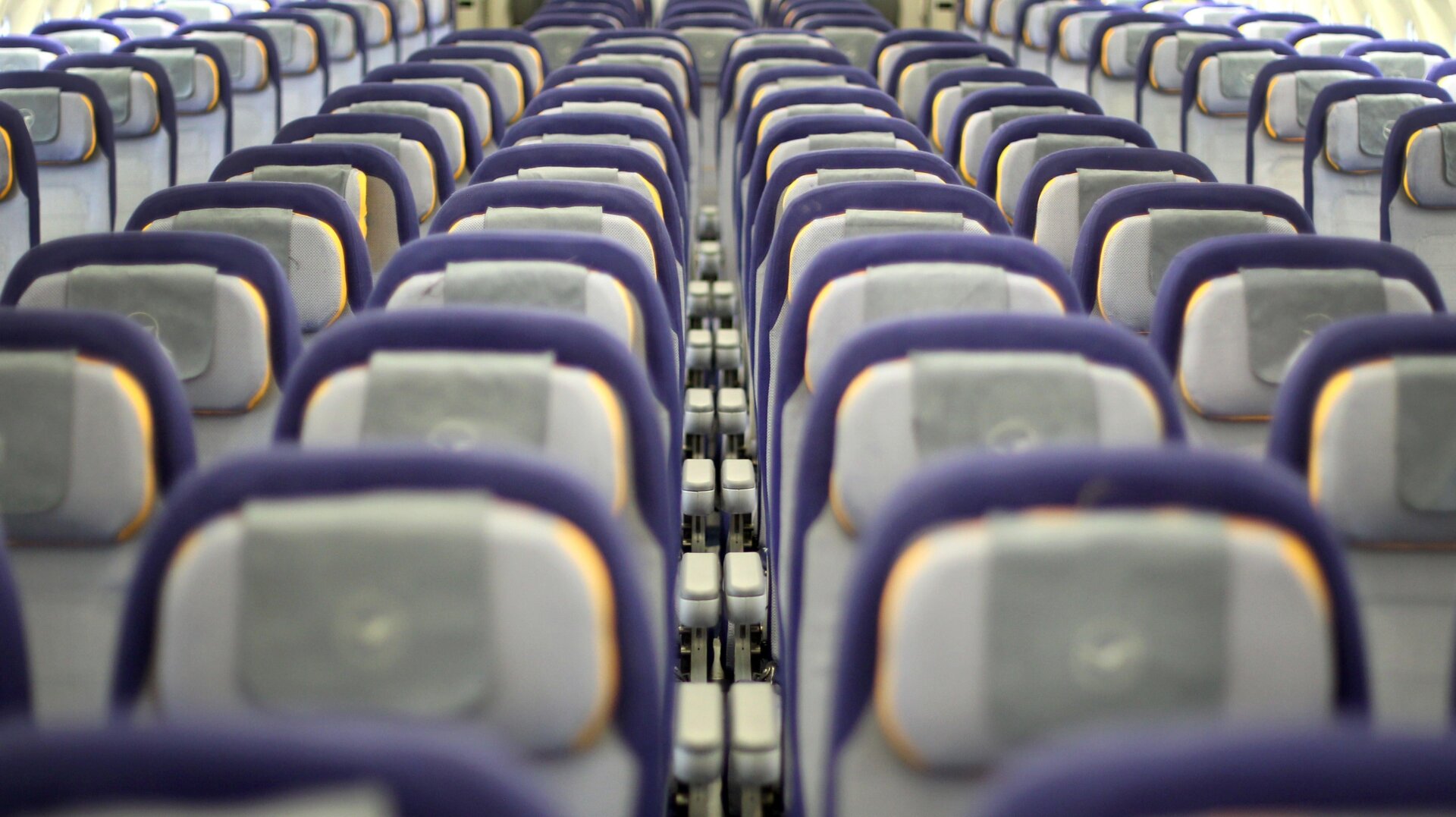 Empty seats of a Lufthansa Airbus A340.