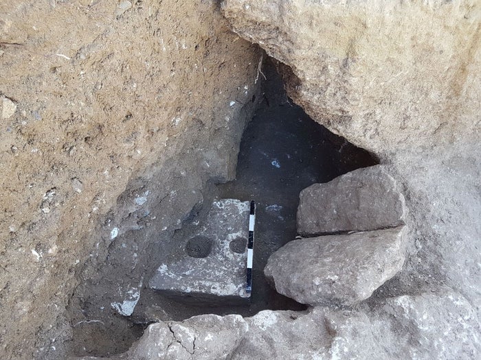 A stone toilet seat found at Armon Hanatziv in 2019.