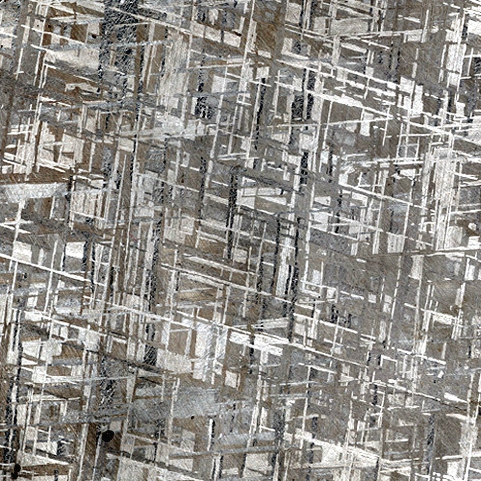 The Widmanstätten pattern on an octohedrite meteorite from Namibia.