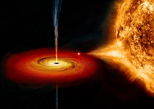 An early NASA illustration of the binary imaged the black hole’s jets as perpendicular to the accretion disk.