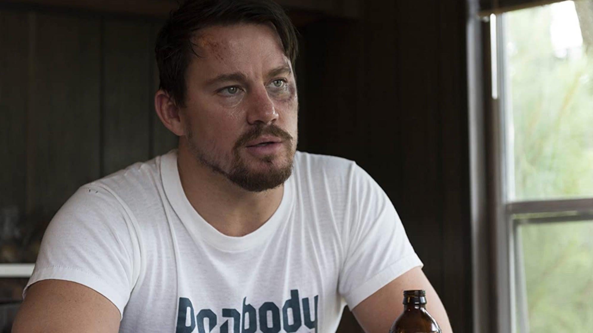 Channing Tatum, seen here in Logan Lucky, is all beat up about Gambit.